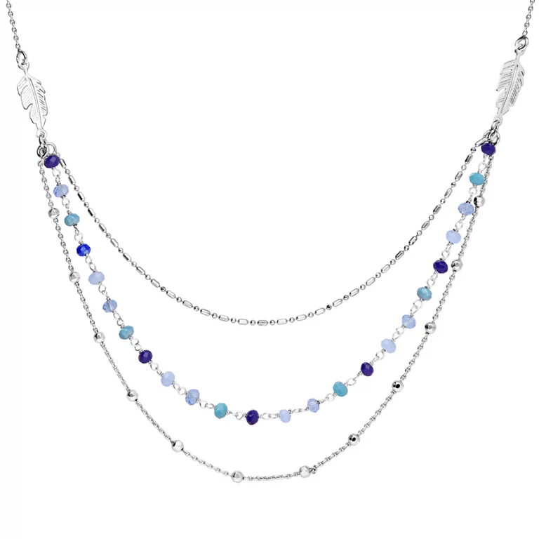 Collier plume à pierres synthétiques dégradées bleu – Argent 925 rhodié | Azuline