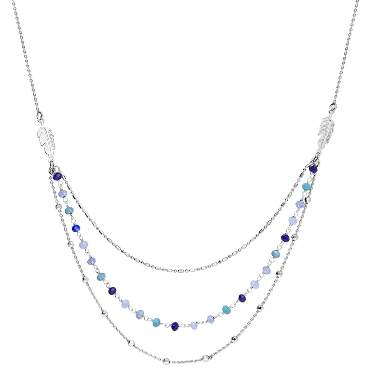 Collier plume à pierres synthétiques dégradées bleu – Argent 925 rhodié | Azuline