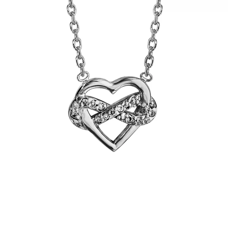 Collier cœur entrelacé d’un infini serti d’oxydes blancs – Argent 925 rhodié | Azuline
