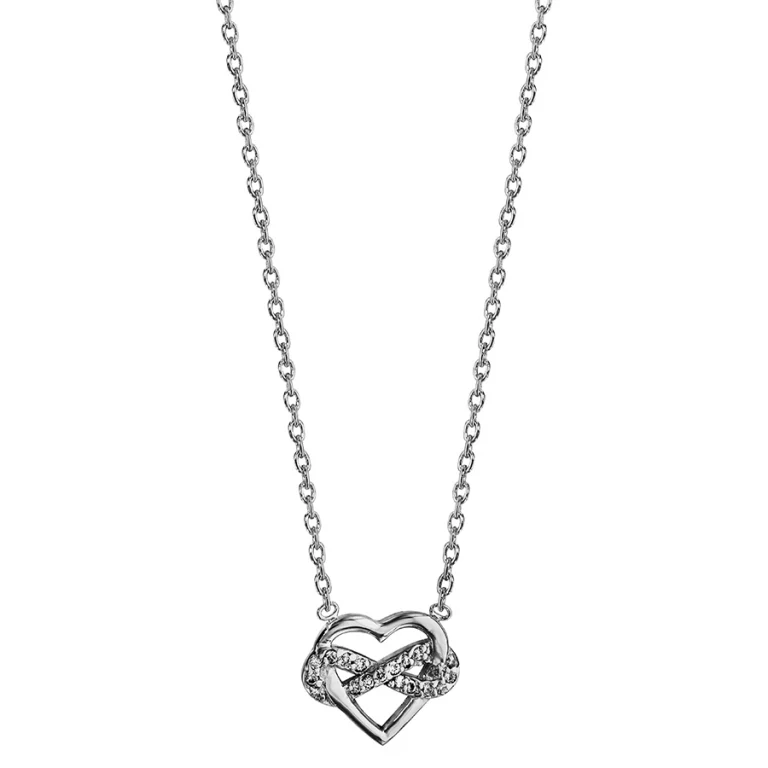 Collier cœur entrelacé d’un infini serti d’oxydes blancs – Argent 925 rhodié | Azuline