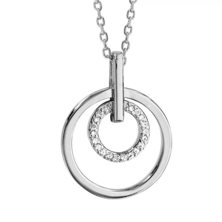 Collier anneau lisse et anneau serti d’oxydes blancs – Argent 925 rhodié | Azuline