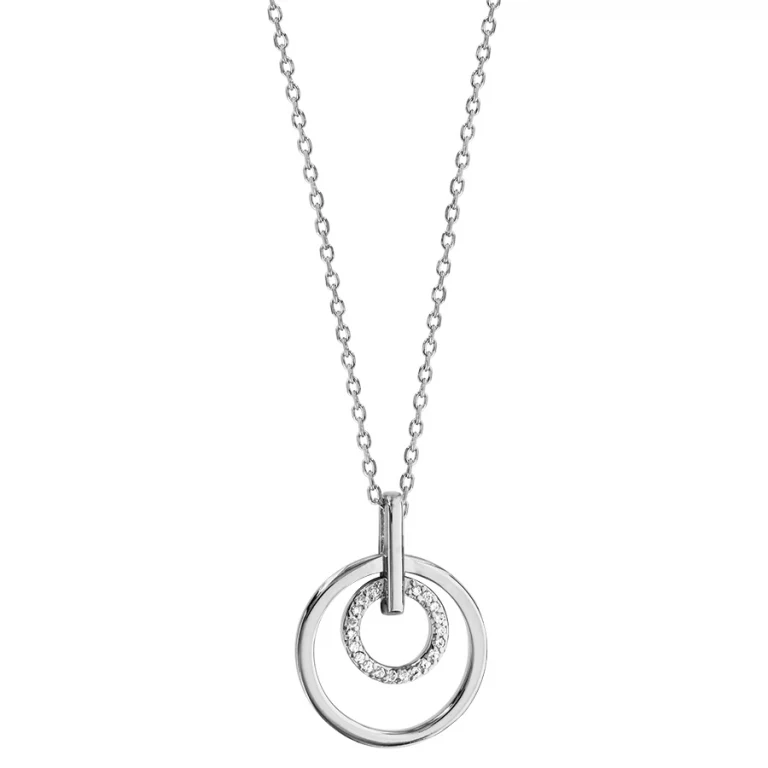 Collier anneau lisse et anneau serti d’oxydes blancs – Argent 925 rhodié | Azuline