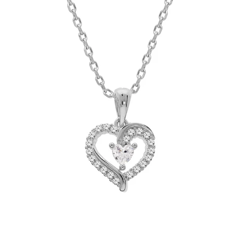 Collier cœur en relief serti d’oxydes blancs – Argent 925 rhodié | Azuline