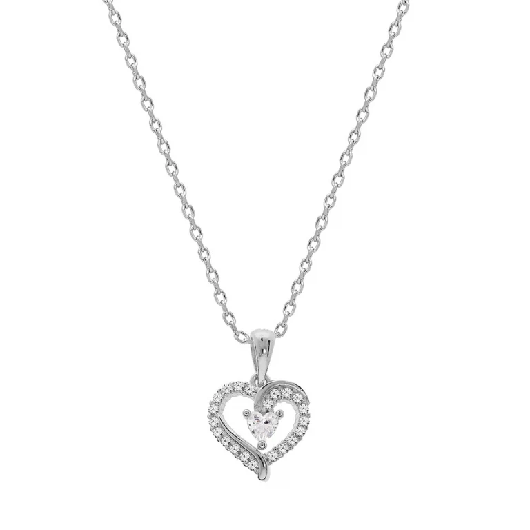 Collier cœur en relief serti d’oxydes blancs – Argent 925 rhodié | Azuline