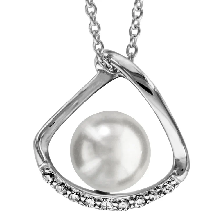 Collier perle blanche imitation à contour serti – Argent 925 rhodié | Azuline