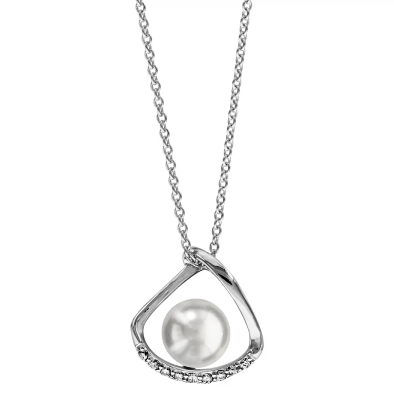 Collier perle blanche imitation à contour serti – Argent 925 rhodié | Azuline