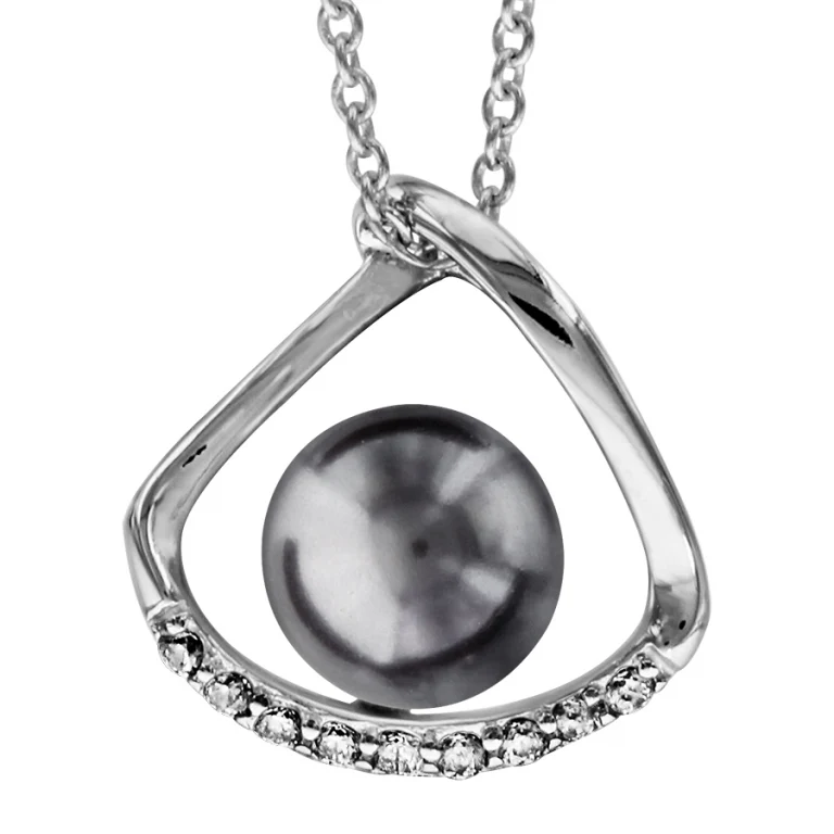 Collier perle grise imitation à contour serti – Argent 925 rhodié | Azuline
