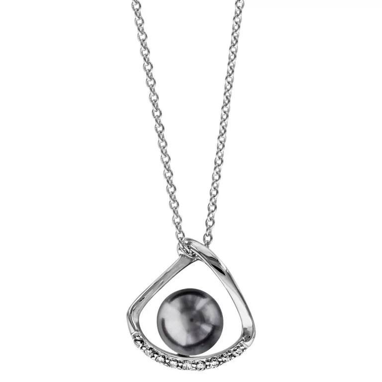 Collier perle grise imitation à contour serti – Argent 925 rhodié | Azuline