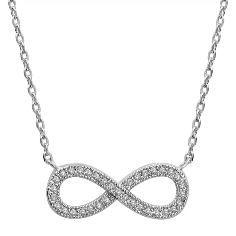 Collier forme huit à pierres blanches synthétiques grand modèle – Argent 925 rhodié | Azuline