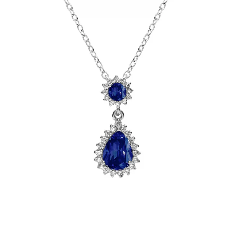 Collier goutte serti d’oxydes bleus et blancs – Argent 925 rhodié | Azuline