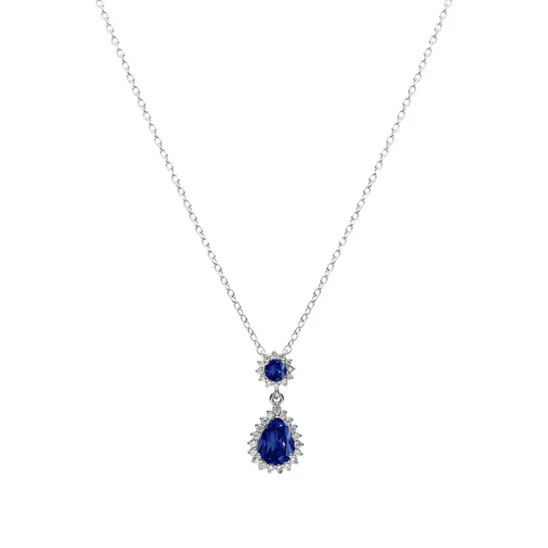 Collier goutte serti d’oxydes bleus et blancs – Argent 925 rhodié | Azuline
