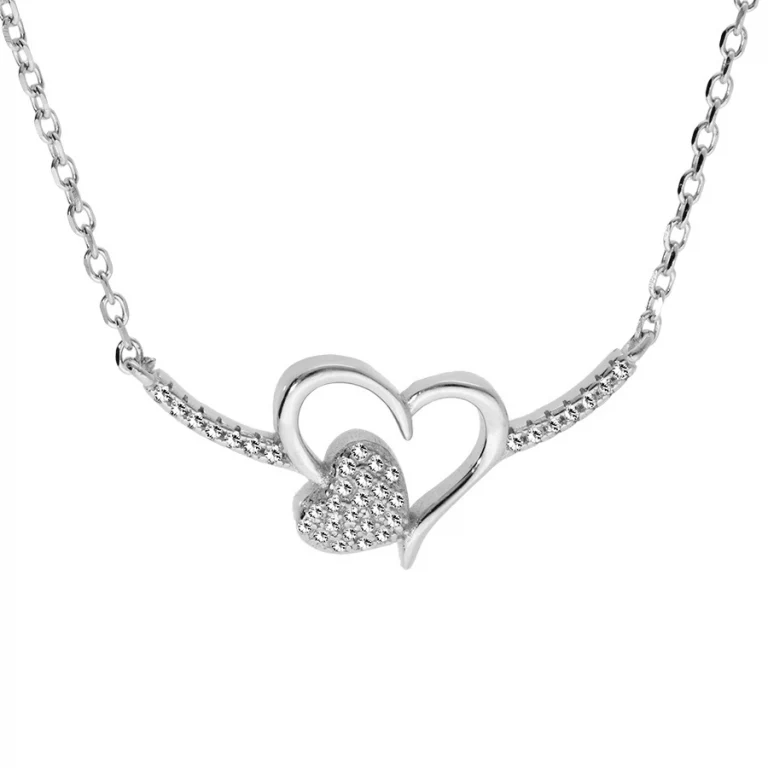 Collier cœur serti d’oxydes blancs ajouré double rang – Argent 925 rhodié | Azuline