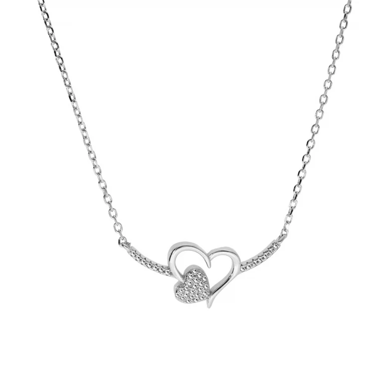 Collier cœur serti d’oxydes blancs ajouré double rang – Argent 925 rhodié | Azuline