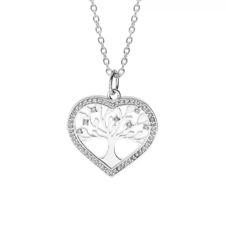 Collier cœur arbre de vie à contour serti – Argent 925 rhodié | Azuline