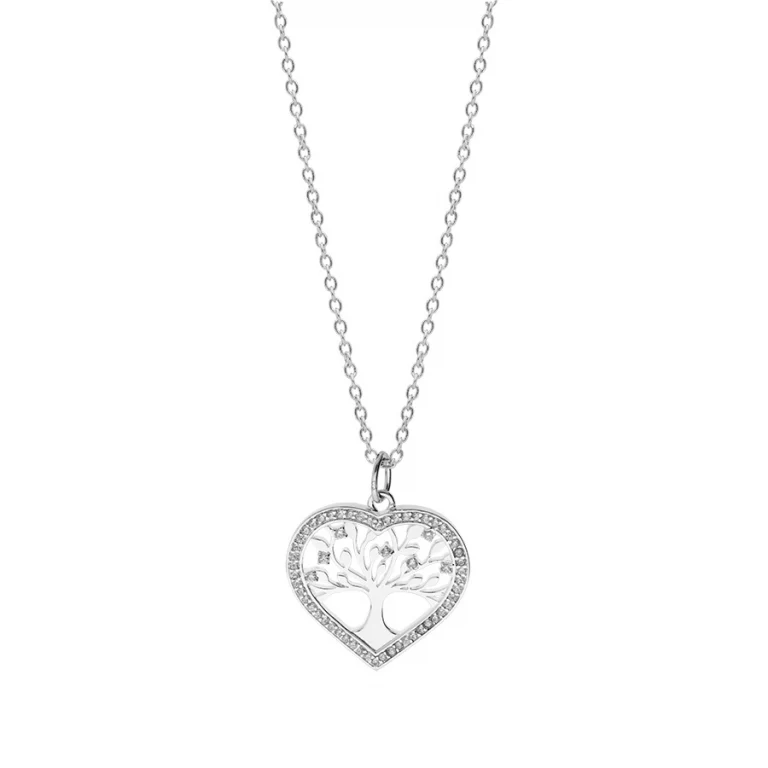 Collier cœur arbre de vie à contour serti – Argent 925 rhodié | Azuline