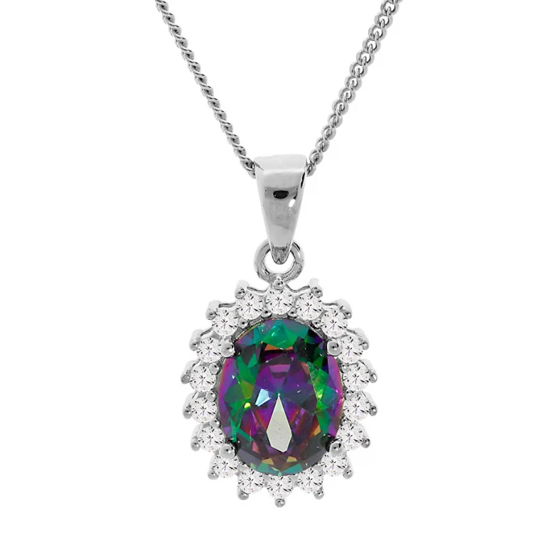 Collier ovale oxyde mystique arc-en-ciel et oxydes blancs – Argent 925 rhodié | Azuline