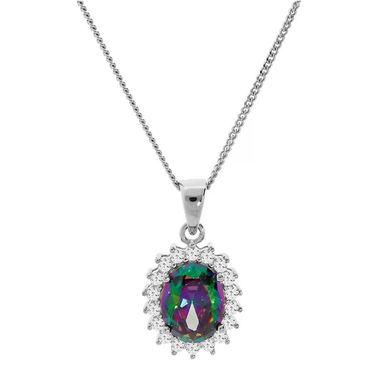 Collier ovale oxyde mystique arc-en-ciel et oxydes blancs – Argent 925 rhodié | Azuline