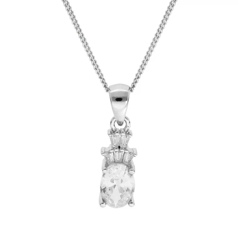Collier pendentif serti d’oxydes blancs – Argent 925 rhodié | Azuline
