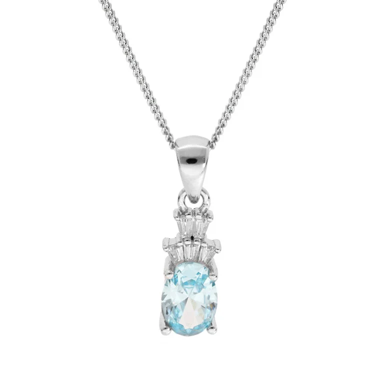 Collier ovale à oxyde blanc et bleu ciel – Argent 925 rhodié | Azuline