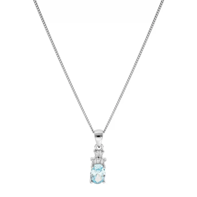 Collier ovale à oxyde blanc et bleu ciel – Argent 925 rhodié | Azuline