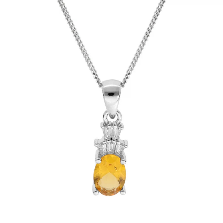 Collier pendentif à oxyde blanc et couleur miel – Argent 925 rhodié | Azuline