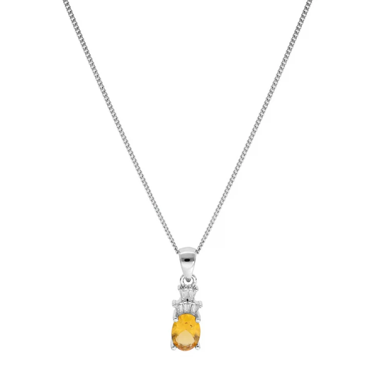 Collier pendentif à oxyde blanc et couleur miel – Argent 925 rhodié | Azuline