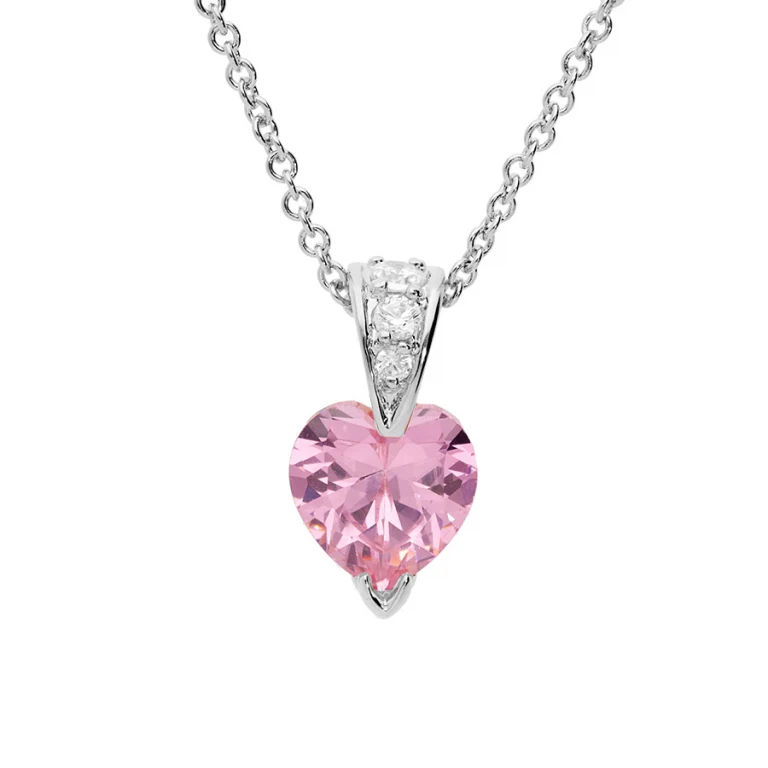 Collier cœur serti d’oxydes rose et blancs – Argent 925 rhodié | Azuline