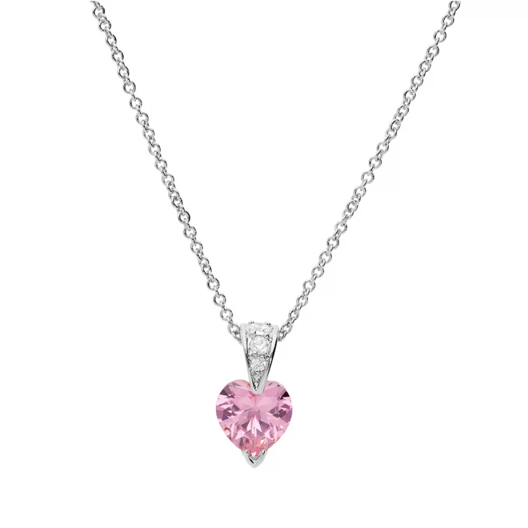 Collier cœur serti d’oxydes rose et blancs – Argent 925 rhodié | Azuline