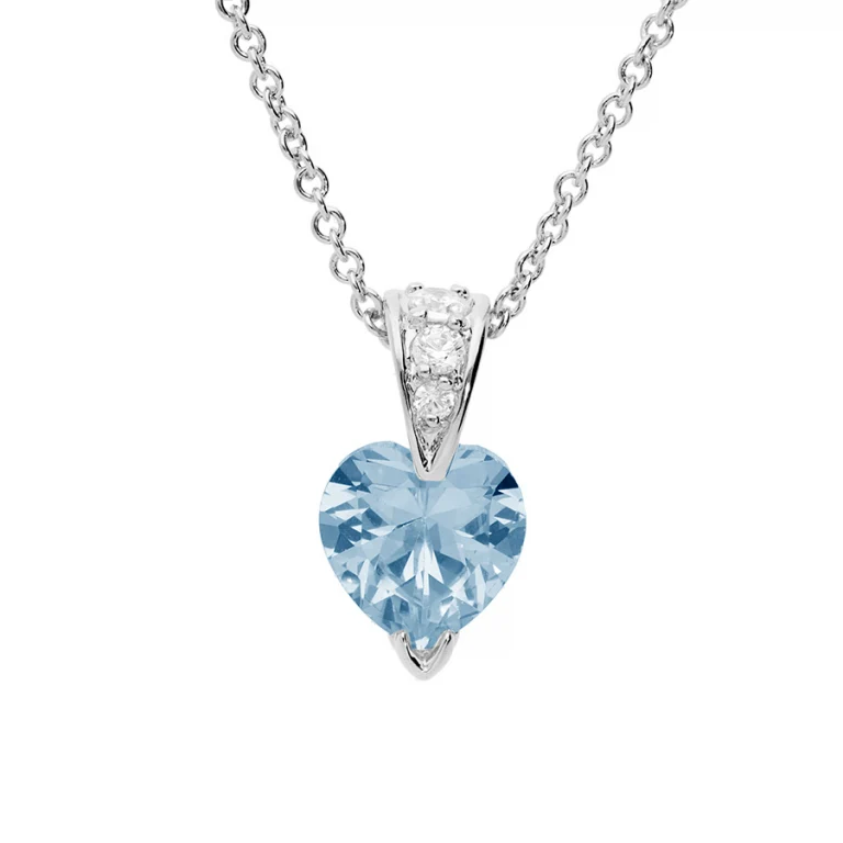 Collier cœur serti d’oxydes bleu ciel et blancs – Argent 925 rhodié | Azuline