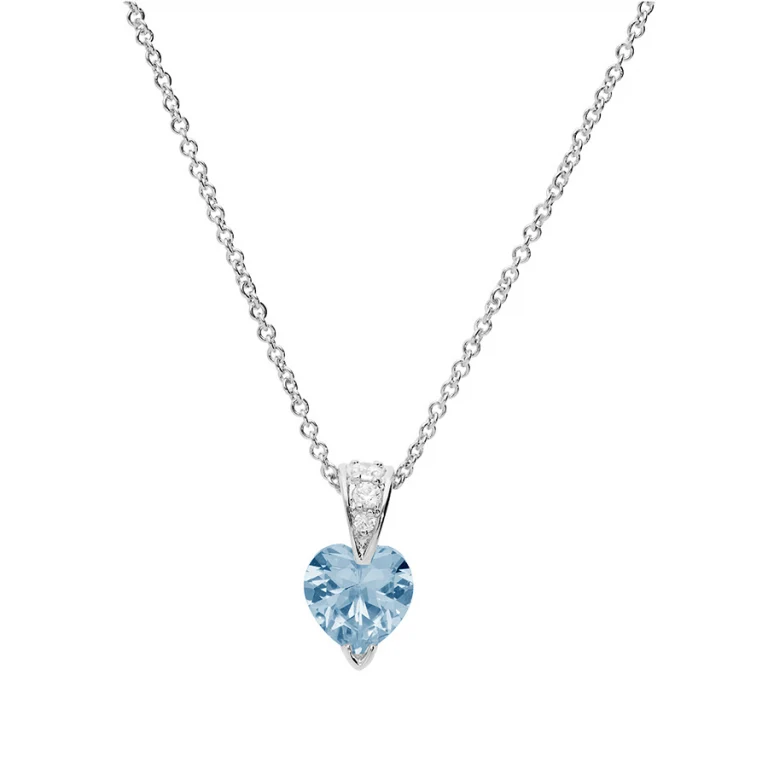 Collier cœur serti d’oxydes bleu ciel et blancs – Argent 925 rhodié | Azuline