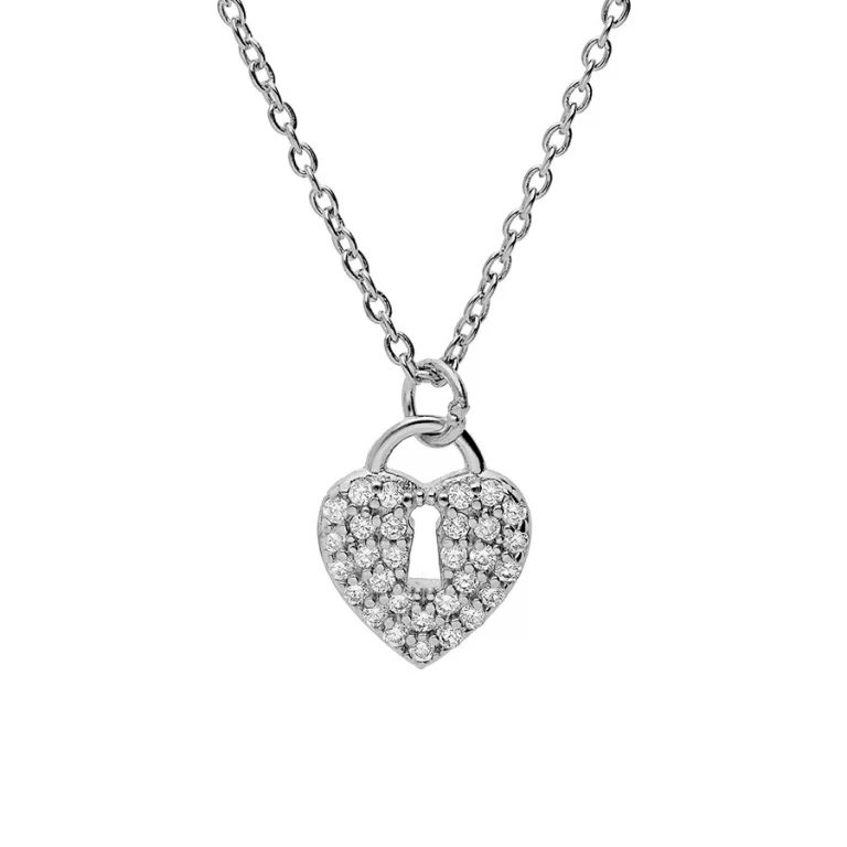 Collier cadenas cœur pavé – Argent 925 rhodié | Azuline