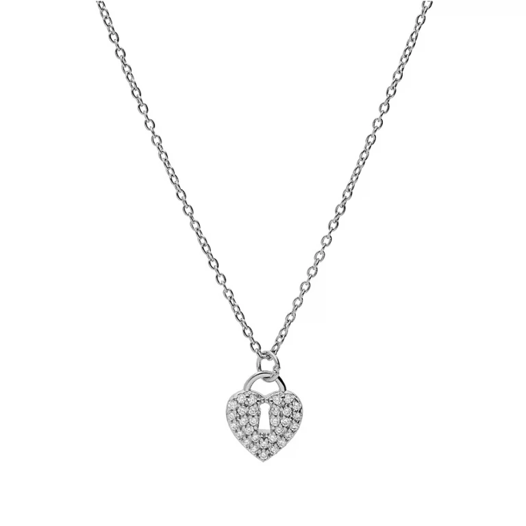 Collier cadenas cœur pavé – Argent 925 rhodié | Azuline