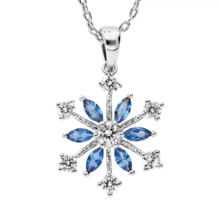 Collier flocon de neige serti d’oxydes blancs et navettes bleues – Argent 925 rhodié | Azuline
