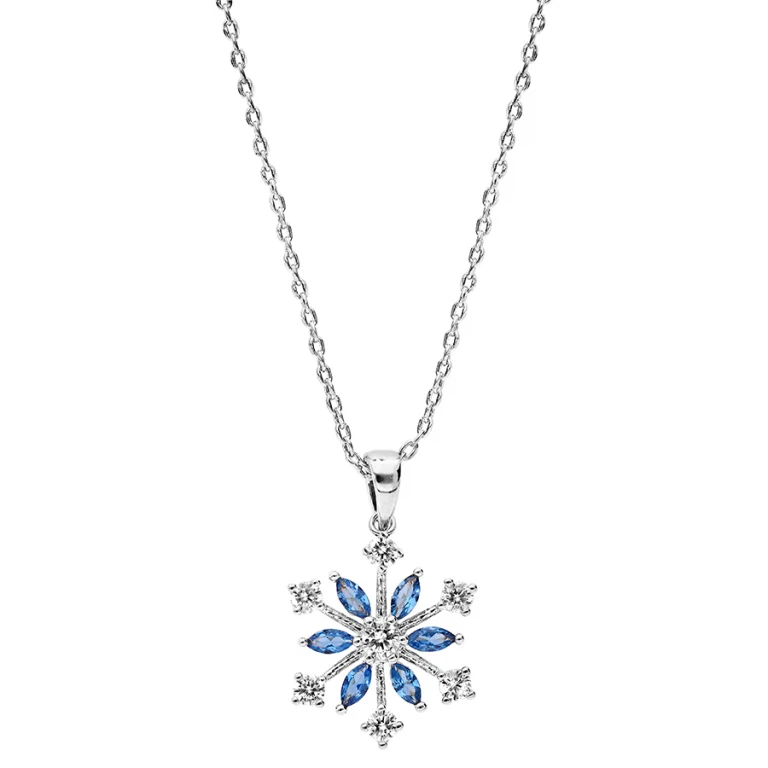 Collier flocon de neige serti d’oxydes blancs et navettes bleues – Argent 925 rhodié | Azuline