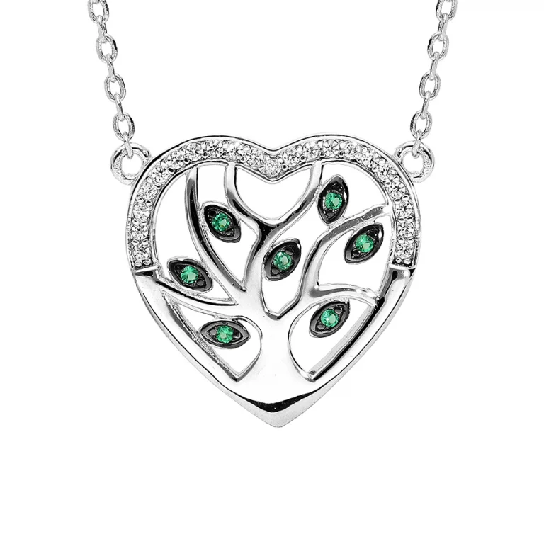 Collier cœur à pierres synthétiques vertes et oxydes blancs – Argent 925 rhodié | Azuline