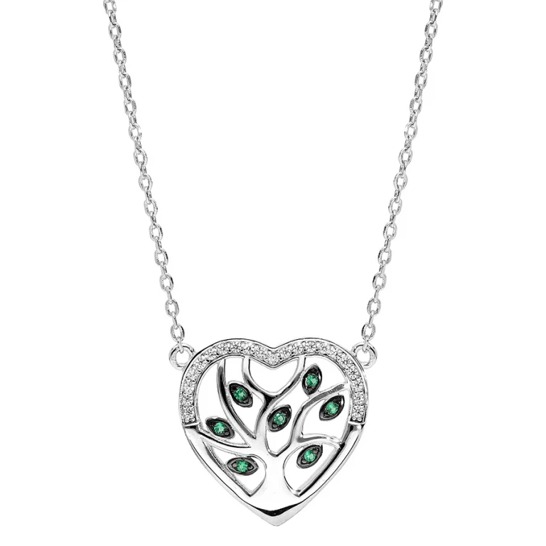 Collier cœur à pierres synthétiques vertes et oxydes blancs – Argent 925 rhodié | Azuline