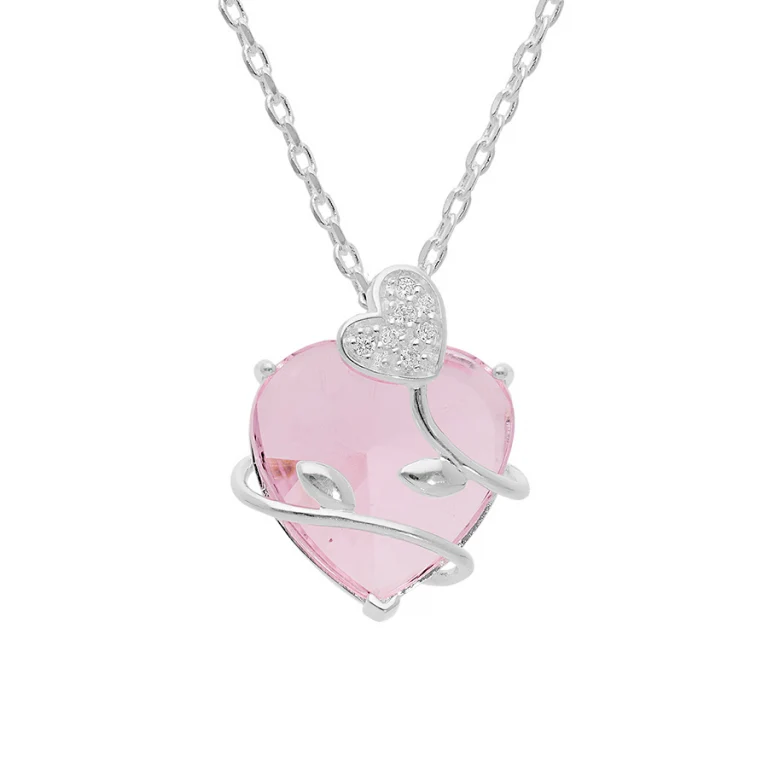 Collier cœur à oxyde rose – Argent 925 rhodié | Azuline