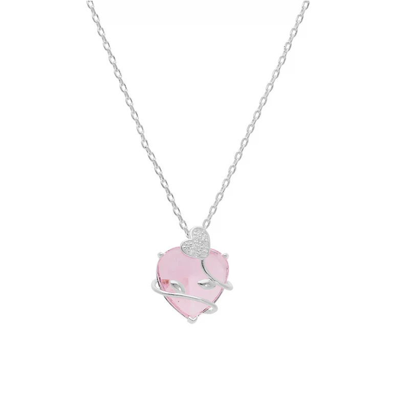 Collier cœur à oxyde rose – Argent 925 rhodié | Azuline