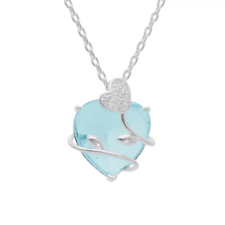 Collier cœur à oxyde bleu ciel grand modèle – Argent 925 rhodié | Azuline