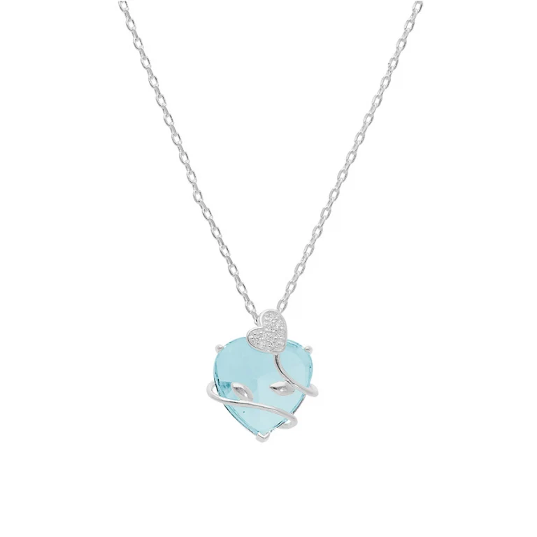 Collier cœur à oxyde bleu ciel grand modèle – Argent 925 rhodié | Azuline