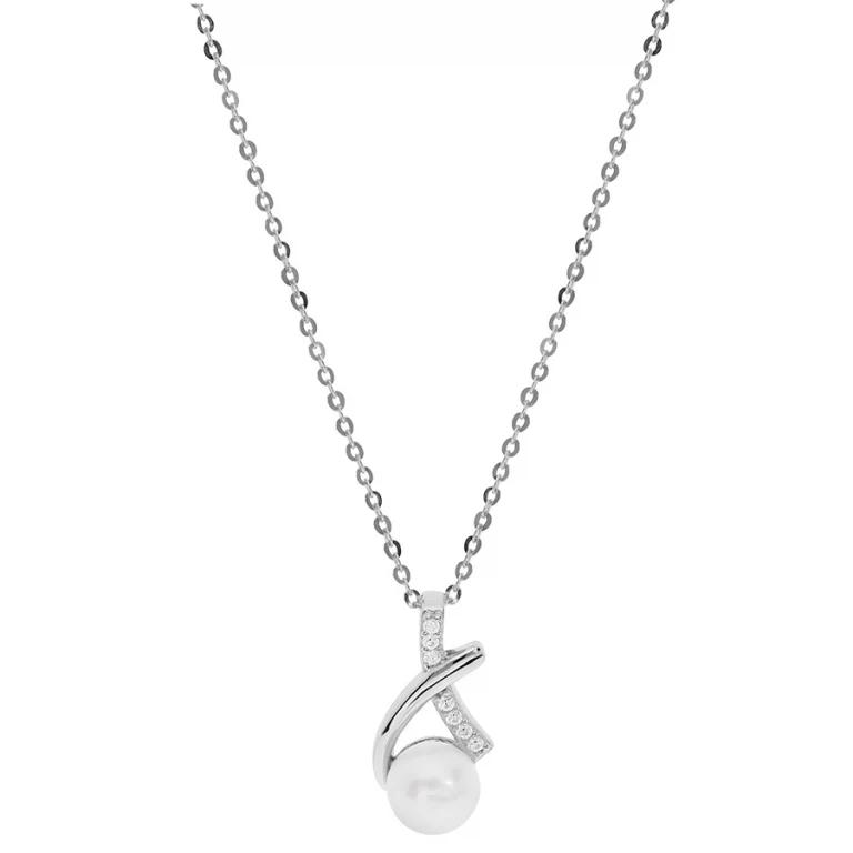 Collier pendentif à perle de culture d’eau douce blanche et oxydes blancs – Argent 925 rhodié | Azuline