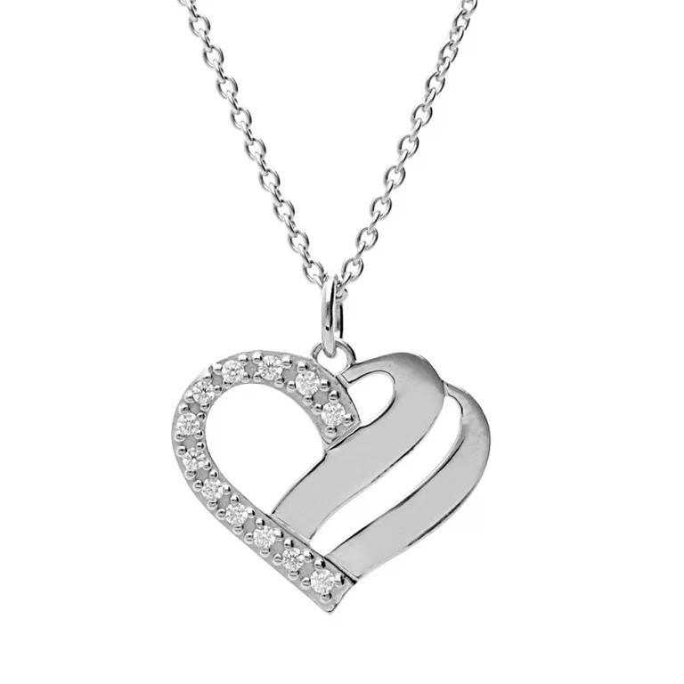 Collier cœur serti d’oxydes à graver – Argent 925 rhodié | Azuline
