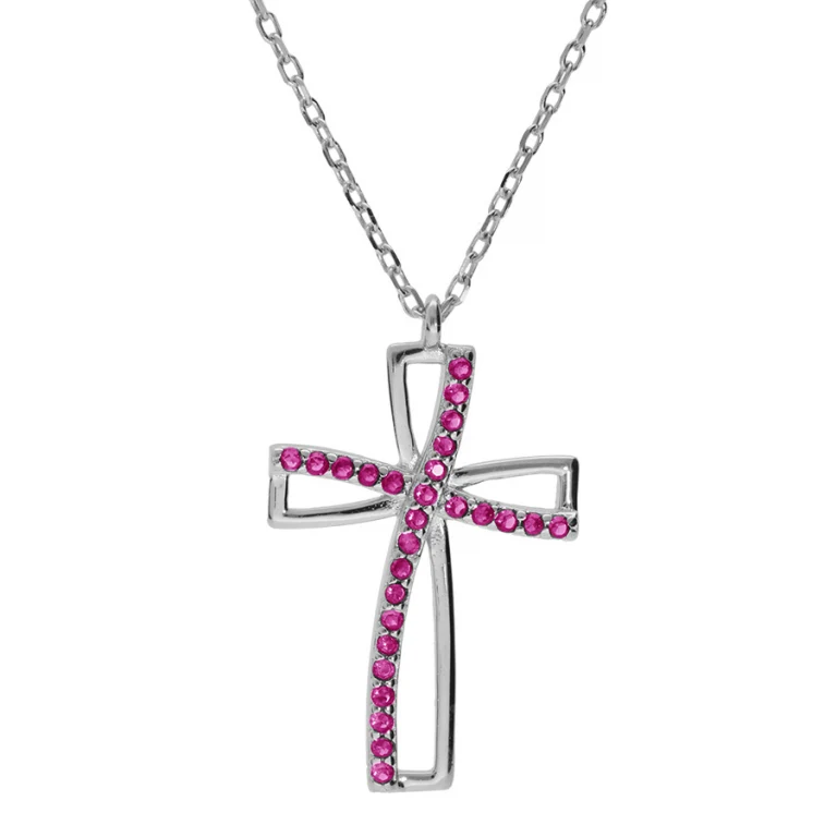 Collier croix serti d’oxydes rose – Argent 925 rhodié | Azuline