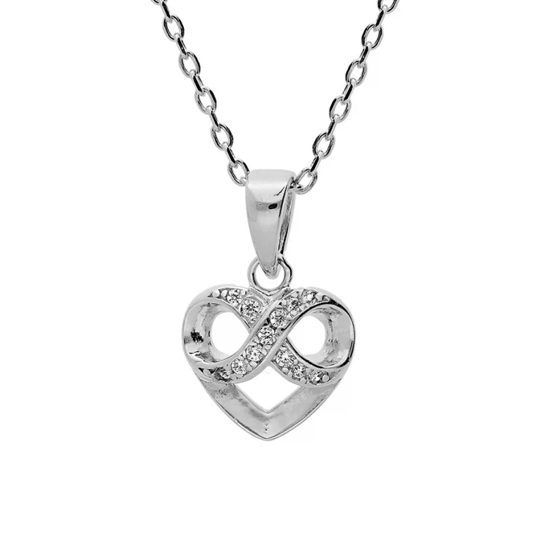 Collier infini dans un cœur serti – Argent 925 rhodié | Azuline