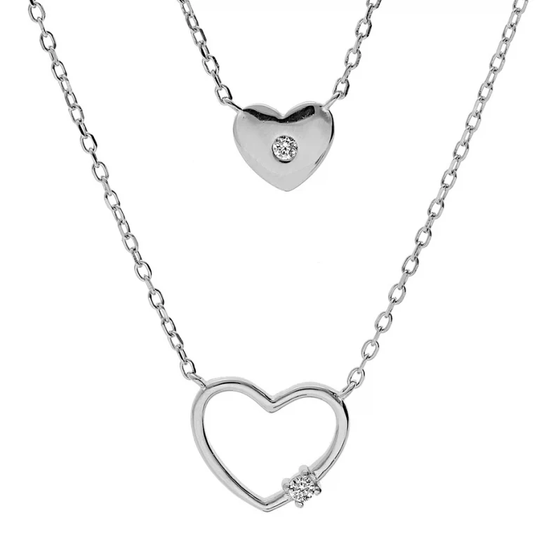 Collier double chaîne à deux cœurs – Argent 925 rhodié | Azuline
