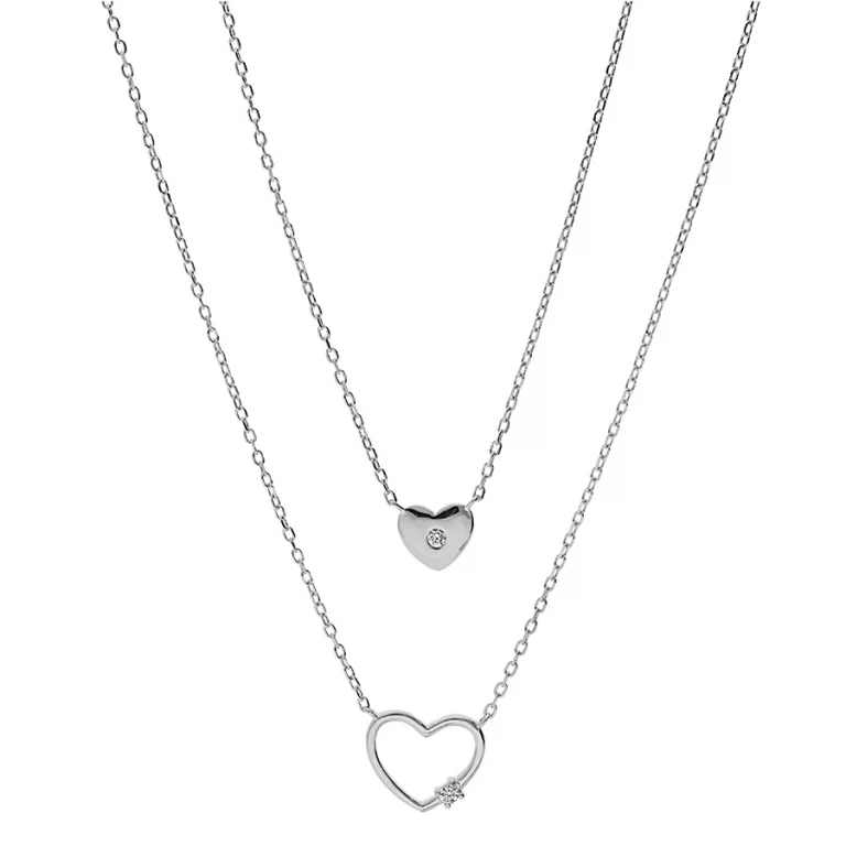 Collier double chaîne à deux cœurs – Argent 925 rhodié | Azuline