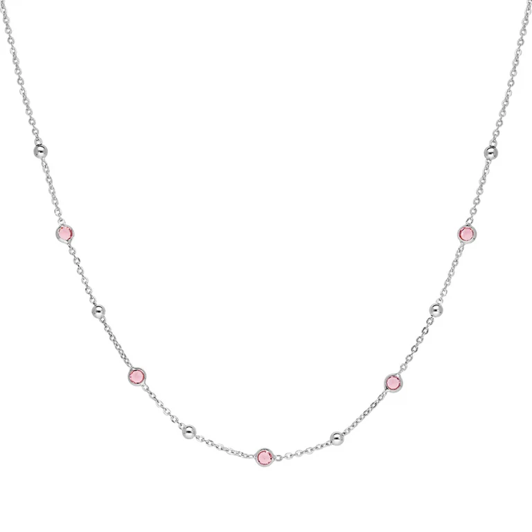 Collier boules à pierres roses synthétiques – Argent 925 rhodié | Azuline
