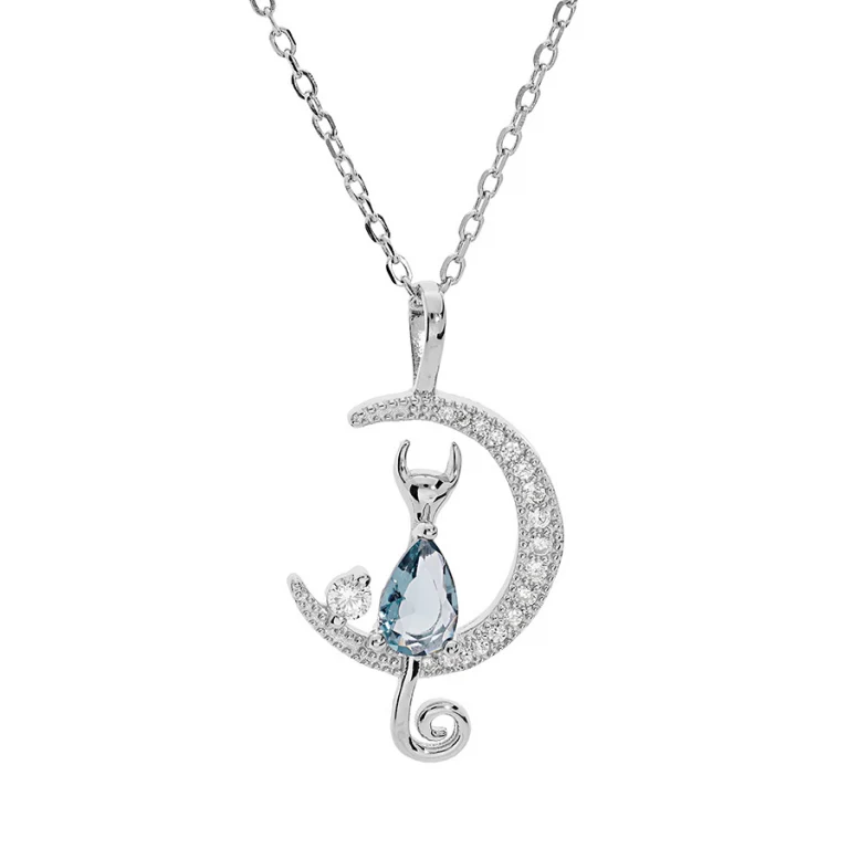 Collier demi lune à oxyde bleu – Argent 925 rhodié | Azuline