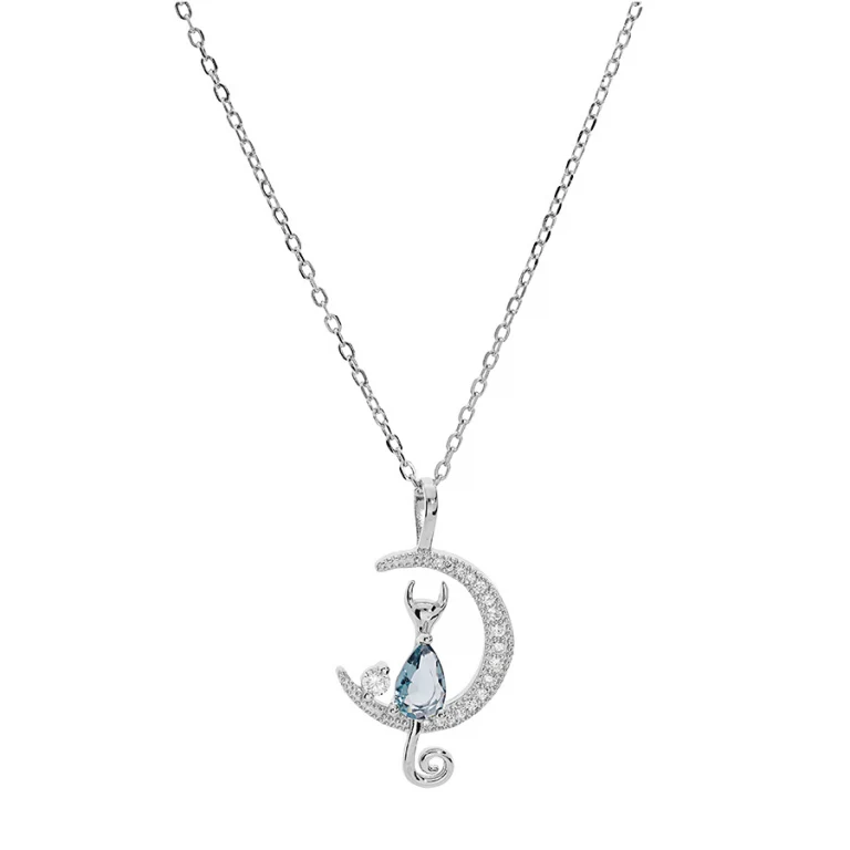 Collier demi lune à oxyde bleu – Argent 925 rhodié | Azuline