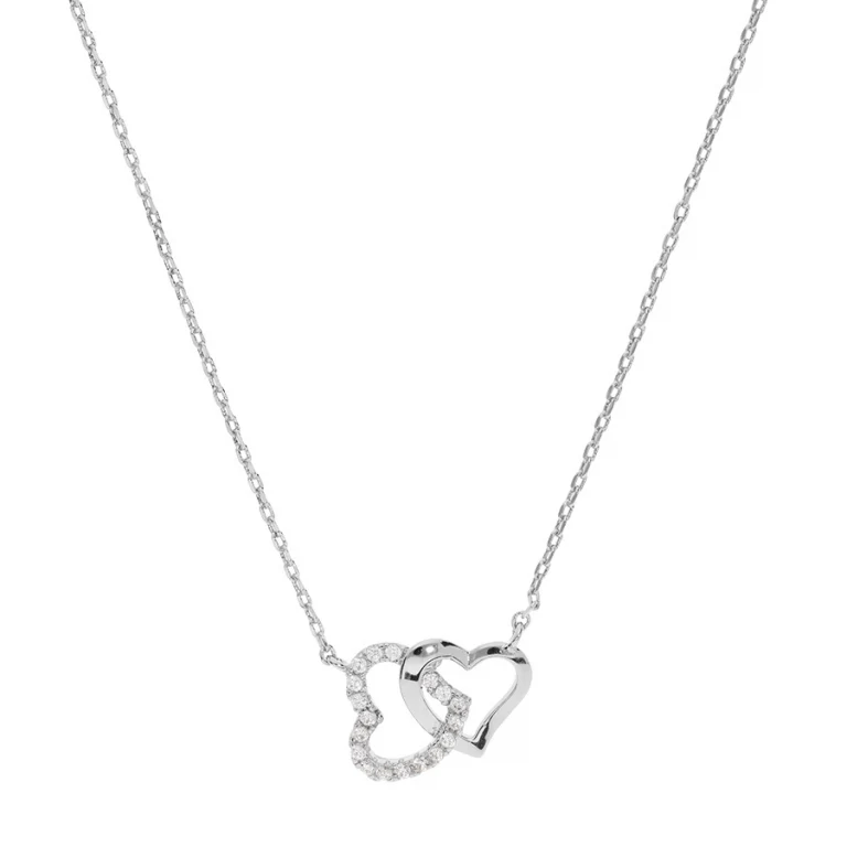 Collier deux petits cœurs entrelacés sertis – Argent 925 rhodié | Azuline